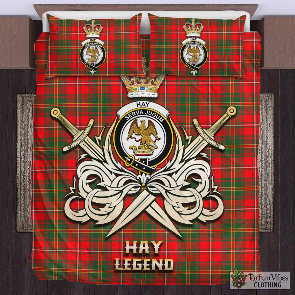 Tartan Vibes Clothing Hay Modern Tartan Bedding Set with Clan Crest and the Golden Sword of Courageous Legacy