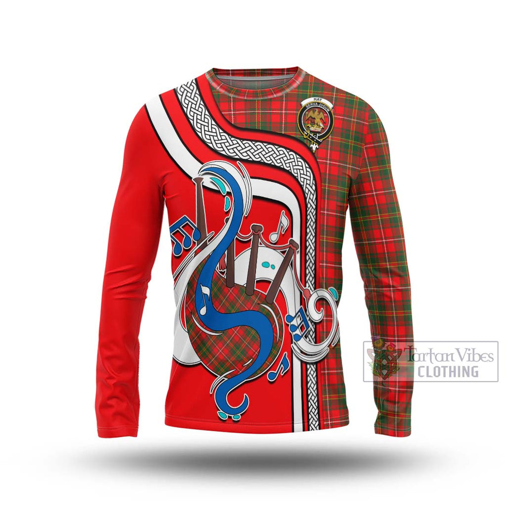 Tartan Vibes Clothing Hay Modern Tartan Long Sleeve T-Shirt with Epic Bagpipe Style