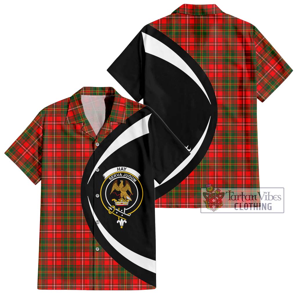 Hay Modern Tartan Short Sleeve Button Up with Family Crest Circle Style Kid - Tartan Vibes Clothing