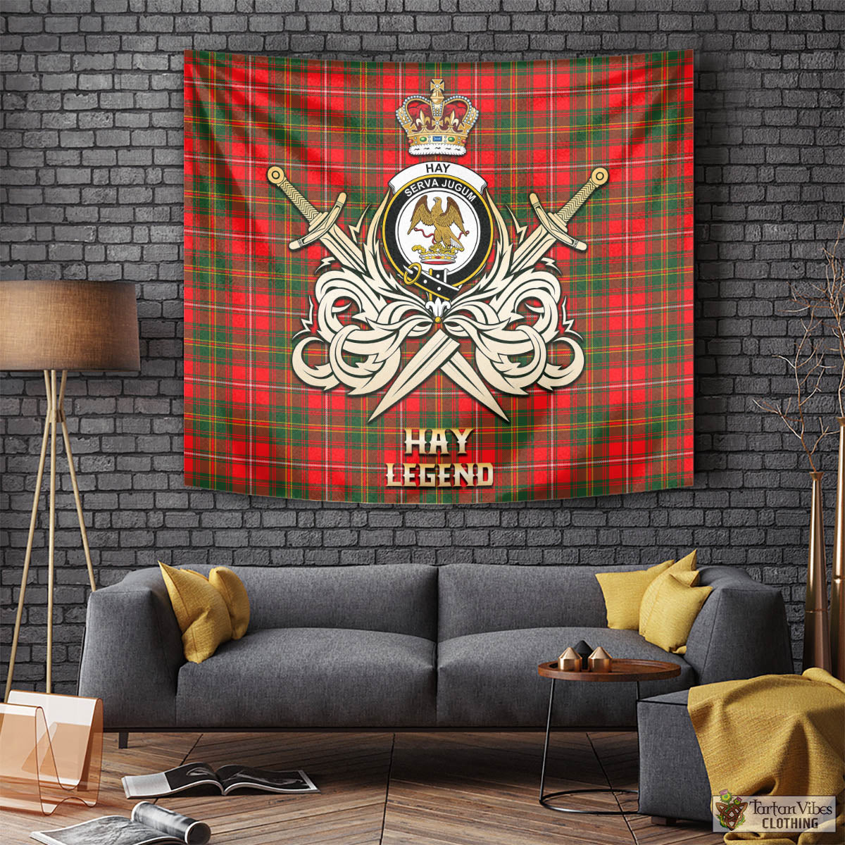 Tartan Vibes Clothing Hay Modern Tartan Tapestry with Clan Crest and the Golden Sword of Courageous Legacy