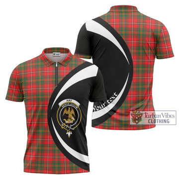 Hay Modern Tartan Zipper Polo Shirt with Family Crest Circle Style