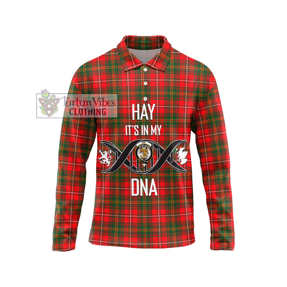 Hay Modern Tartan Long Sleeve Polo Shirt with Family Crest DNA In Me Style Unisex - Tartanvibesclothing Shop