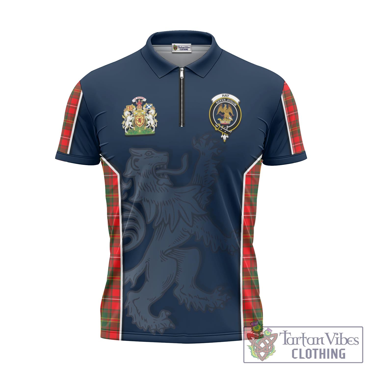 Tartan Vibes Clothing Hay Modern Tartan Zipper Polo Shirt with Family Crest and Lion Rampant Vibes Sport Style