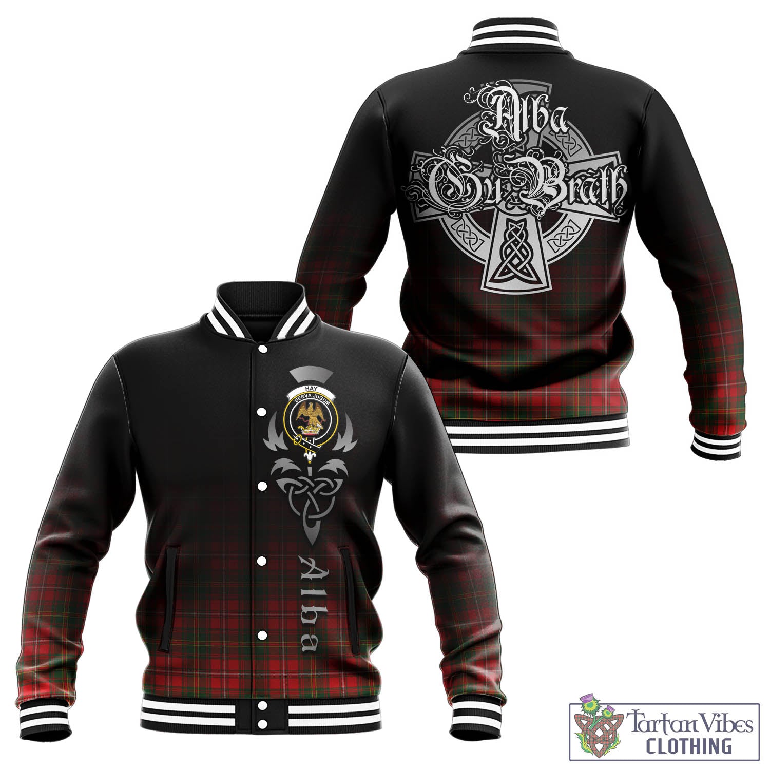 Tartan Vibes Clothing Hay Modern Tartan Baseball Jacket Featuring Alba Gu Brath Family Crest Celtic Inspired