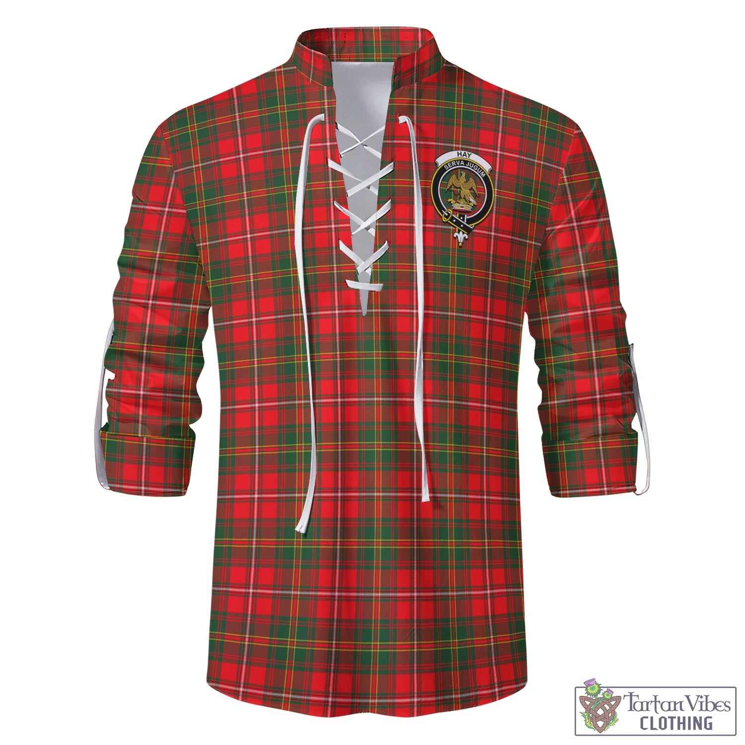 Tartan Vibes Clothing Hay Modern Tartan Men's Scottish Traditional Jacobite Ghillie Kilt Shirt with Family Crest