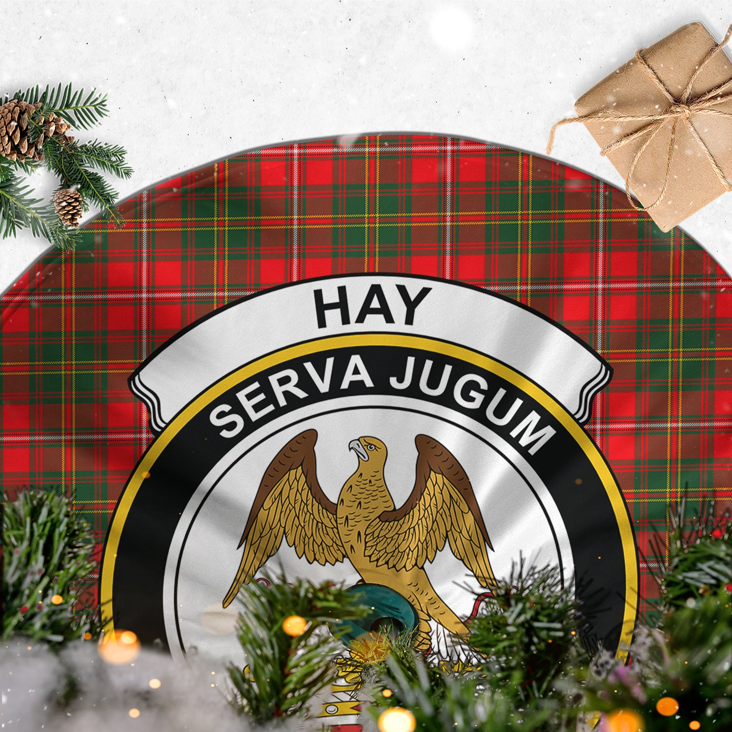 Hay Modern Tartan Christmas Tree Skirt with Family Crest - Tartanvibesclothing