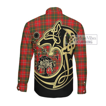 Hay Modern Tartan Long Sleeve Button Shirt with Family Crest Celtic Wolf Style