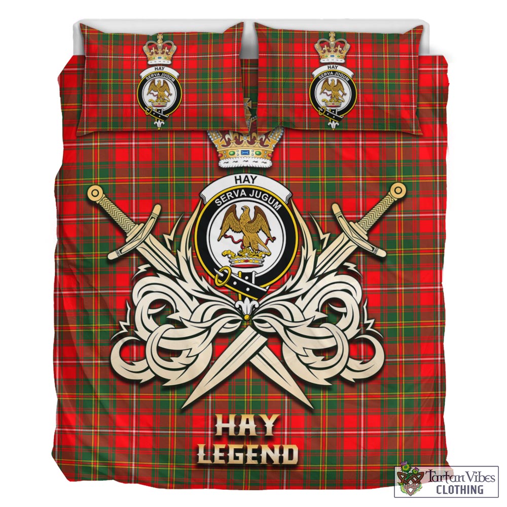 Tartan Vibes Clothing Hay Modern Tartan Bedding Set with Clan Crest and the Golden Sword of Courageous Legacy