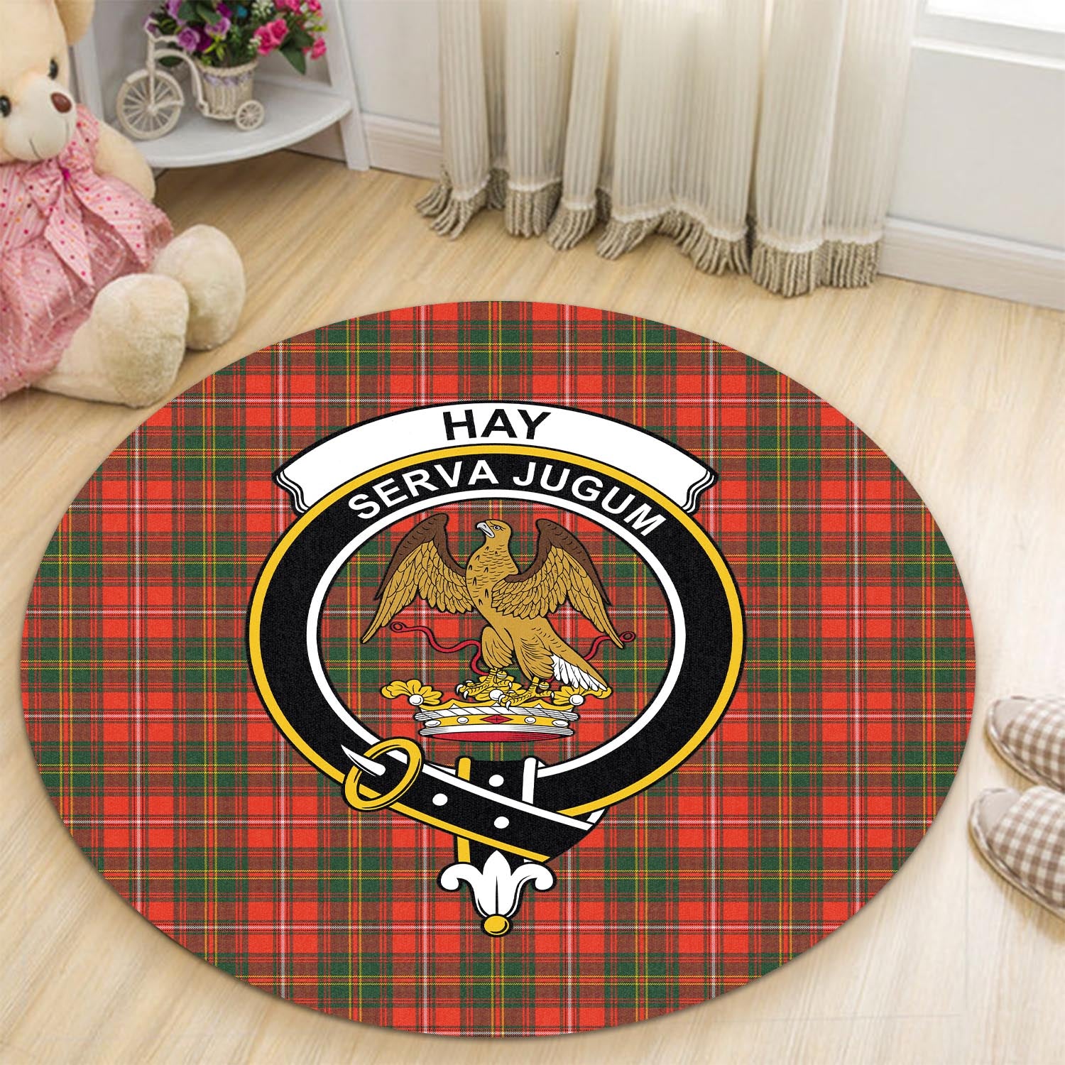 hay-modern-tartan-round-rug-with-family-crest