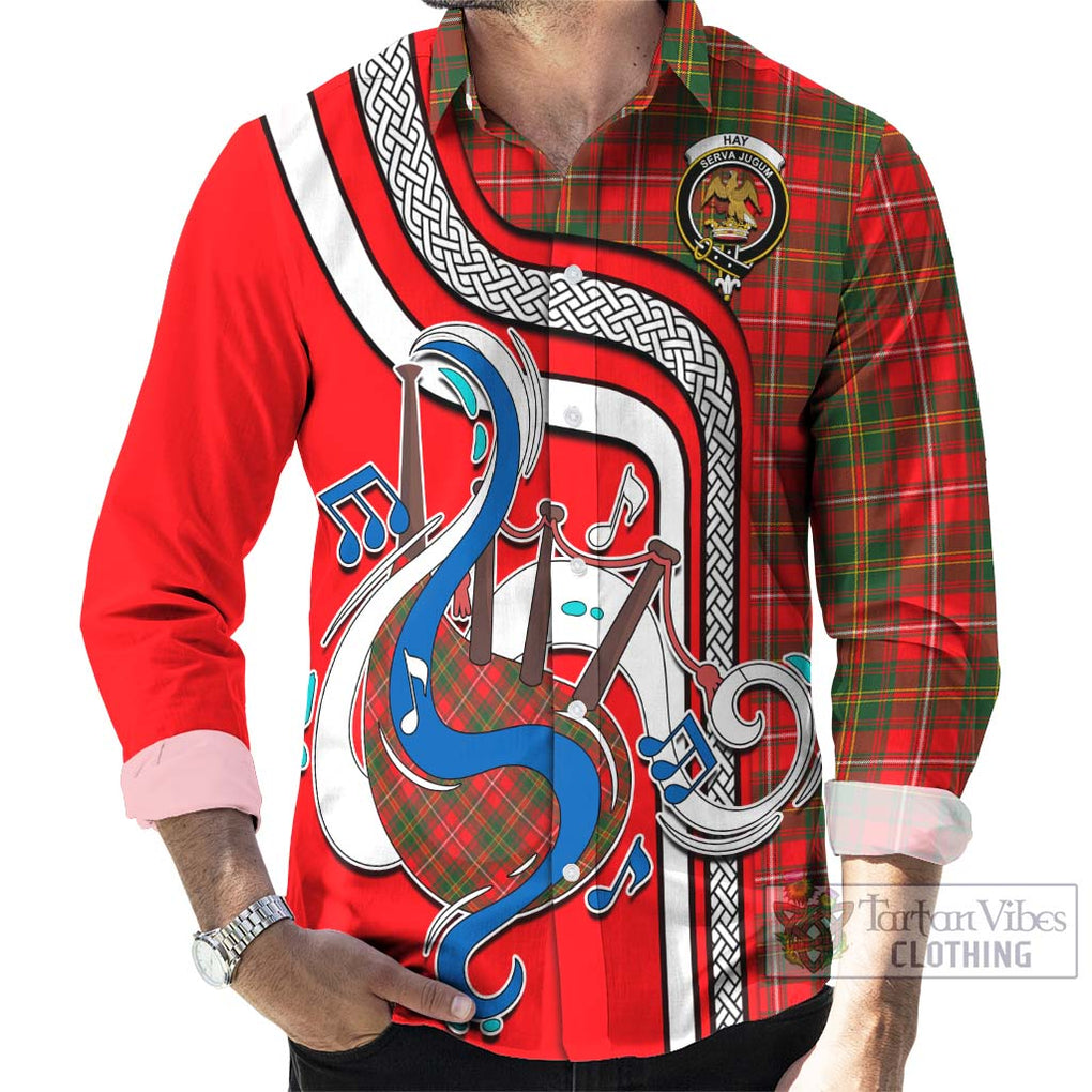 Hay Modern Tartan Long Sleeve Button Shirt with Epic Bagpipe Style - Tartanvibesclothing Shop