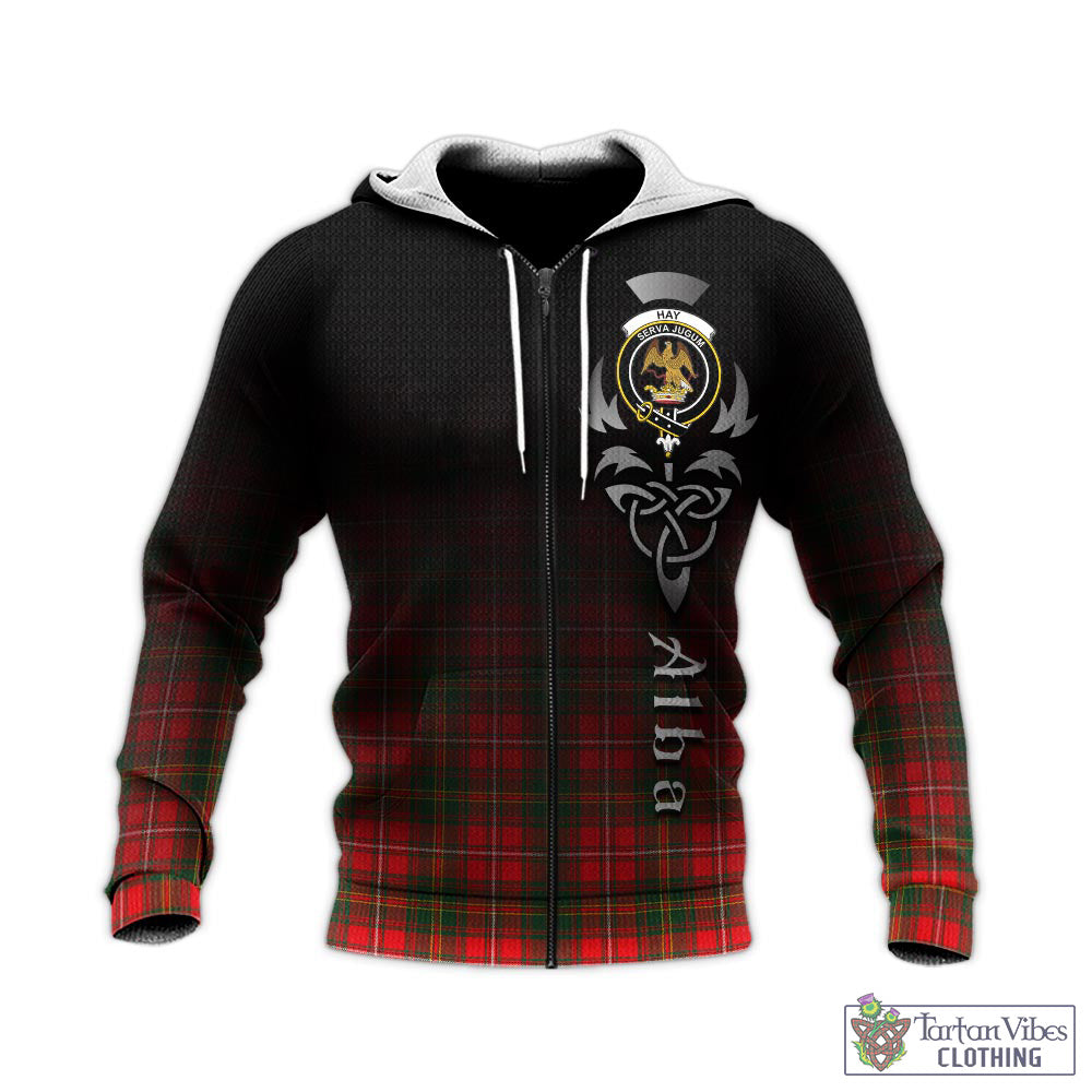 Tartan Vibes Clothing Hay Modern Tartan Knitted Hoodie Featuring Alba Gu Brath Family Crest Celtic Inspired