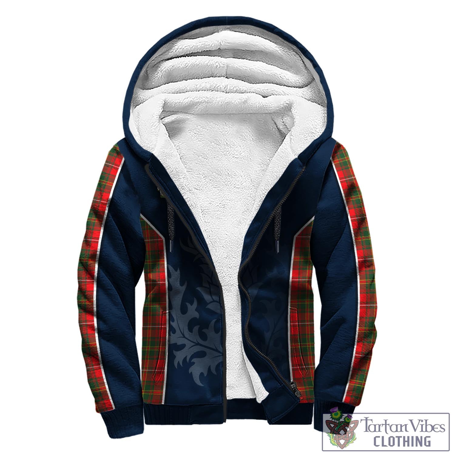 Tartan Vibes Clothing Hay Modern Tartan Sherpa Hoodie with Family Crest and Scottish Thistle Vibes Sport Style