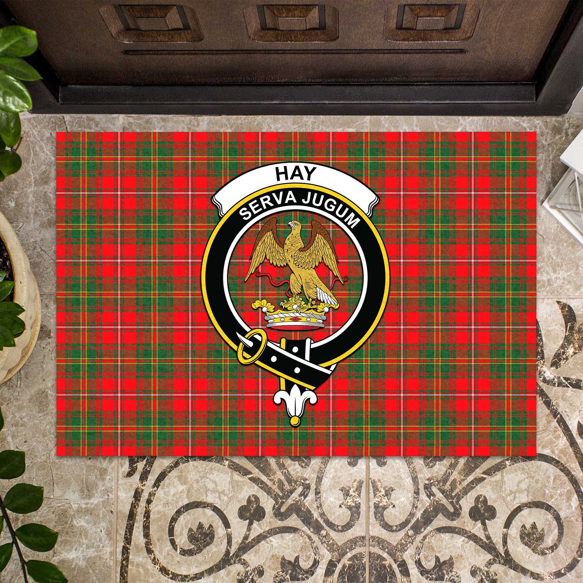 Hay Modern Tartan Door Mat with Family Crest - Tartanvibesclothing