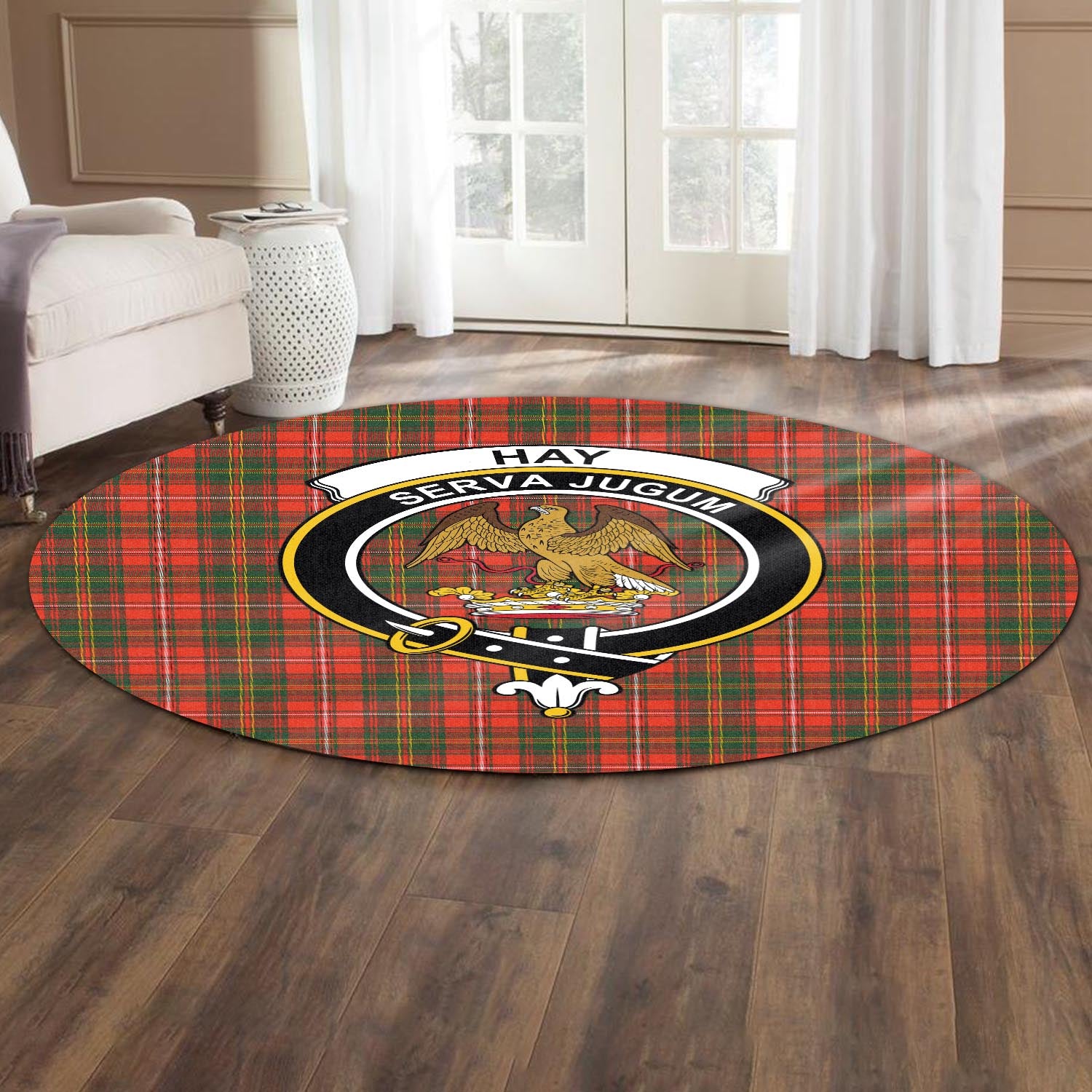 hay-modern-tartan-round-rug-with-family-crest