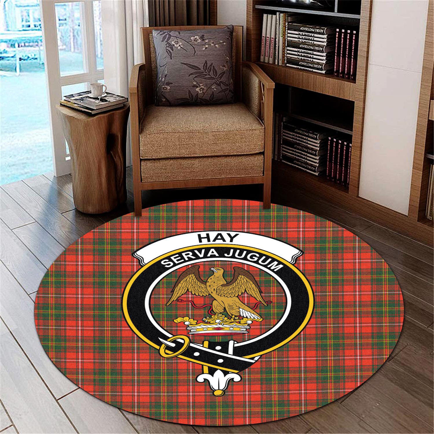 hay-modern-tartan-round-rug-with-family-crest