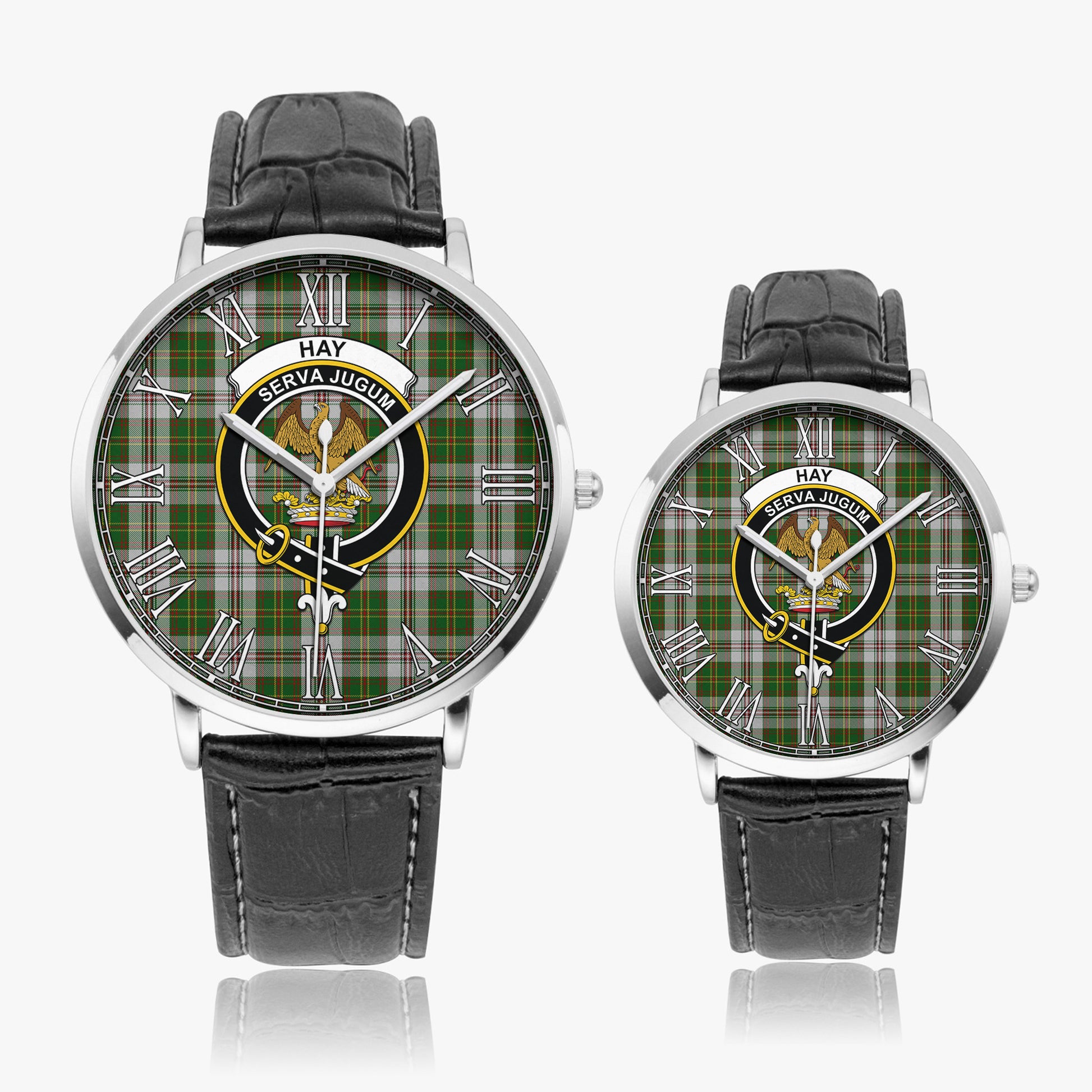 Hay White Dress Tartan Family Crest Leather Strap Quartz Watch - Tartanvibesclothing