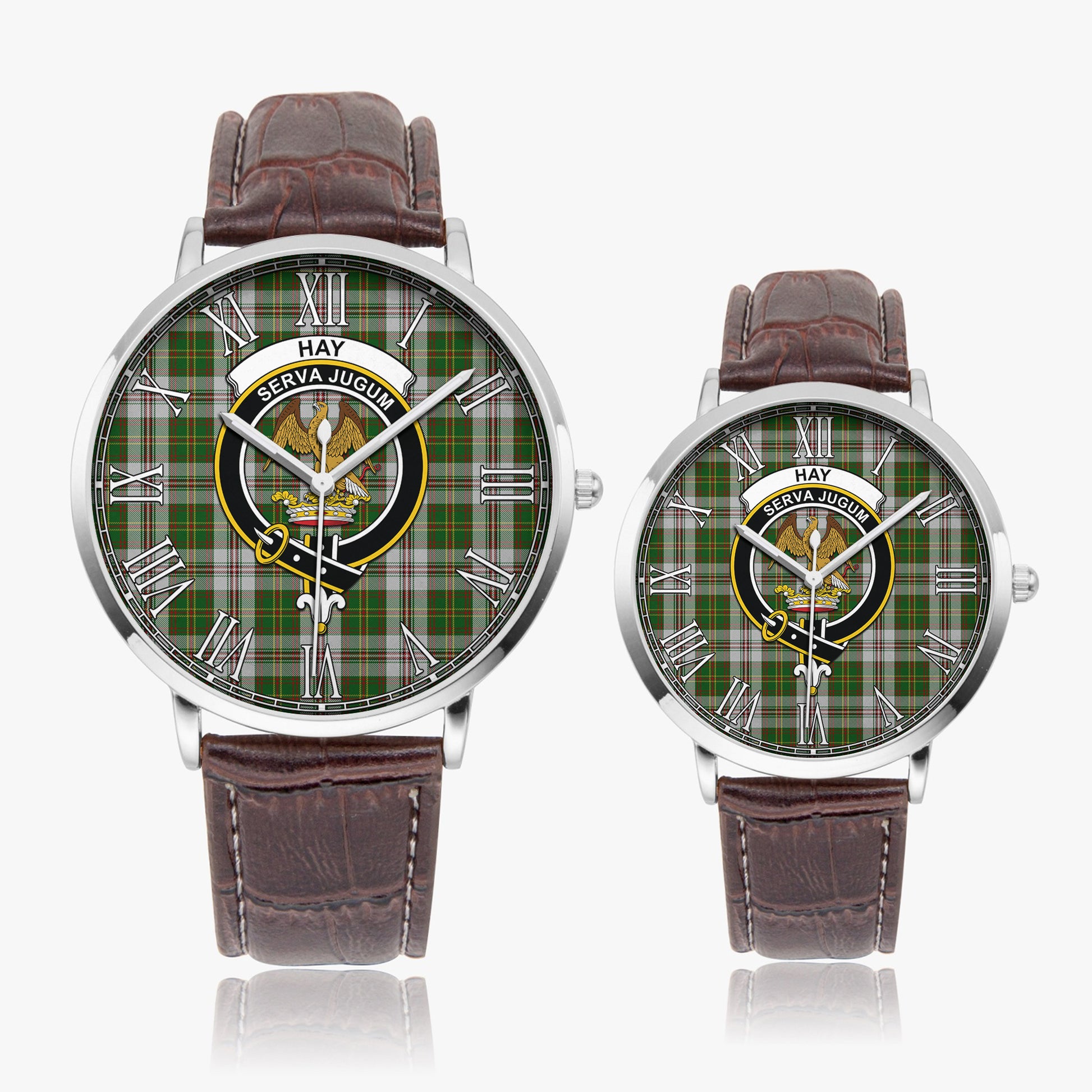 Hay White Dress Tartan Family Crest Leather Strap Quartz Watch - Tartanvibesclothing