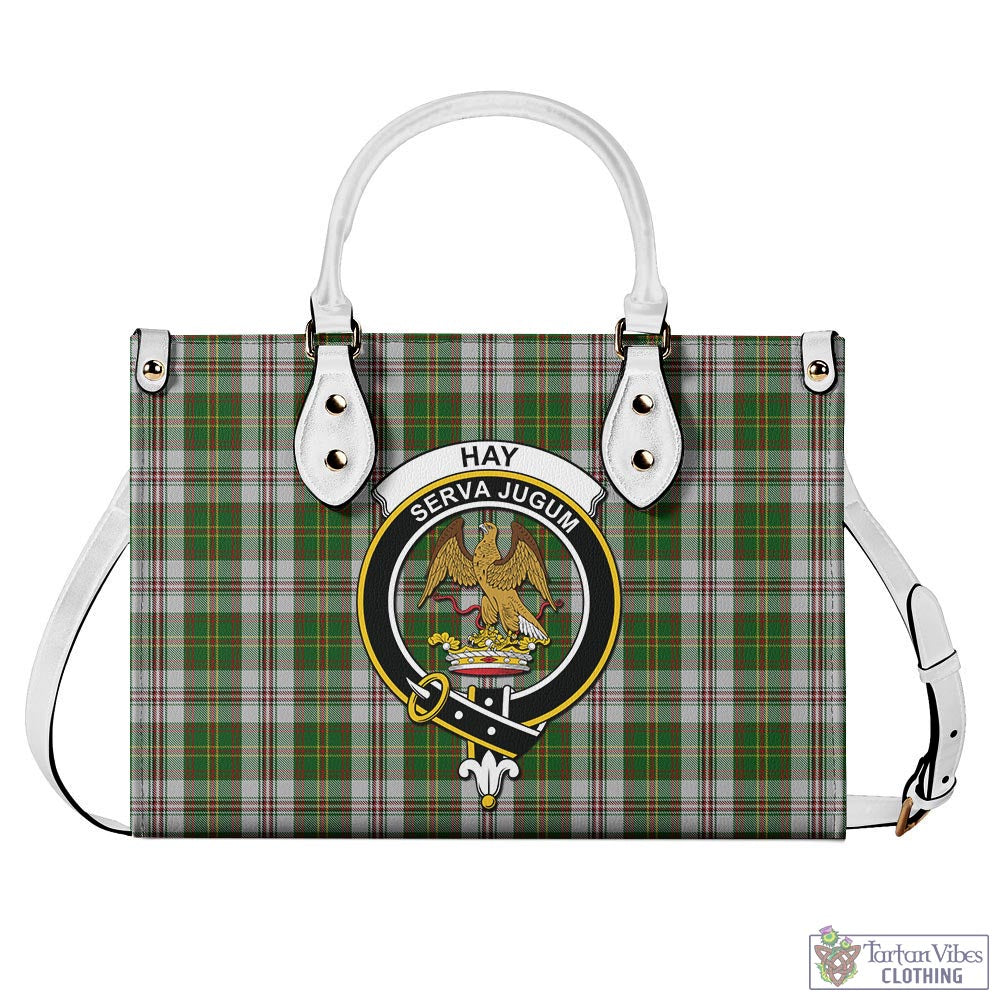 Tartan Vibes Clothing Hay White Dress Tartan Luxury Leather Handbags with Family Crest