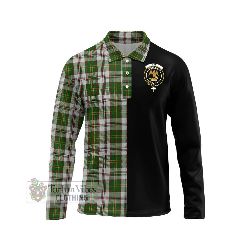 Hay White Dress Tartan Long Sleeve Polo Shirt with Family Crest and Half Of Me Style Unisex - Tartanvibesclothing Shop