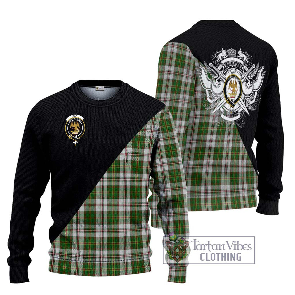 Hay White Dress Tartan Knitted Sweater with Family Crest and Military Logo Style Unisex - Tartanvibesclothing Shop