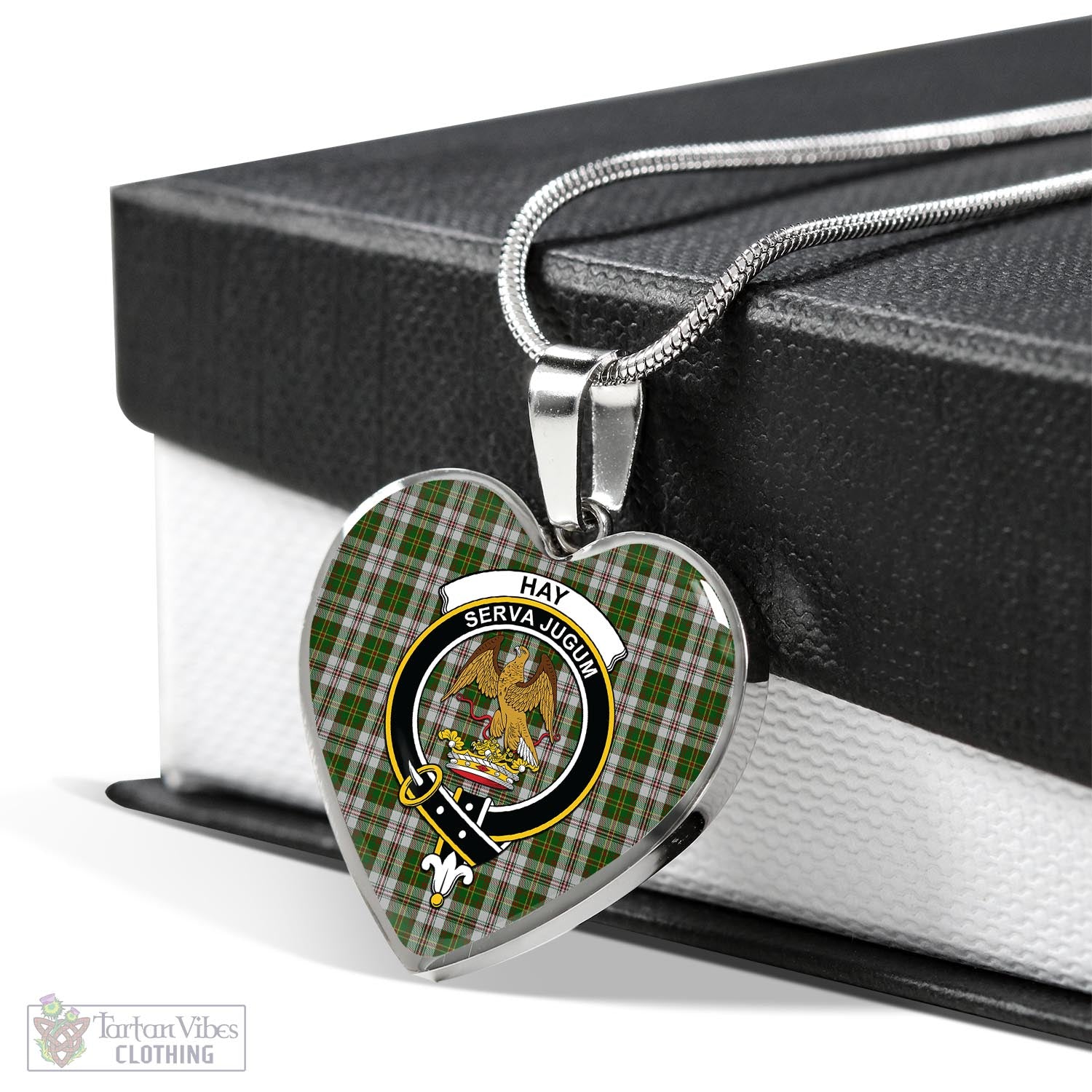 Tartan Vibes Clothing Hay White Dress Tartan Heart Necklace with Family Crest