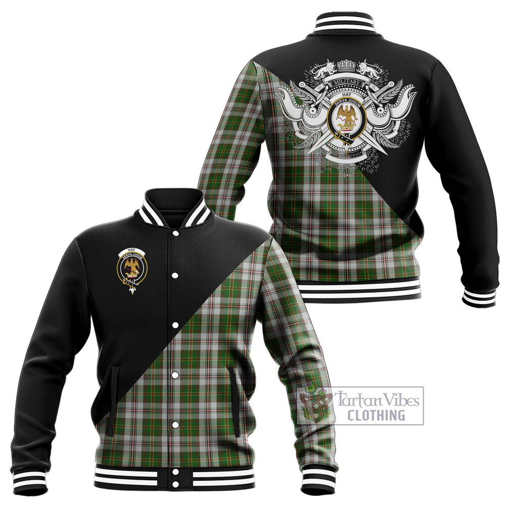 Hay White Dress Tartan Baseball Jacket with Family Crest and Military Logo Style Unisex - Tartanvibesclothing Shop