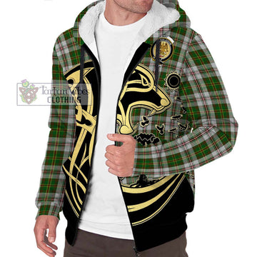 Hay White Dress Tartan Sherpa Hoodie with Family Crest Celtic Wolf Style