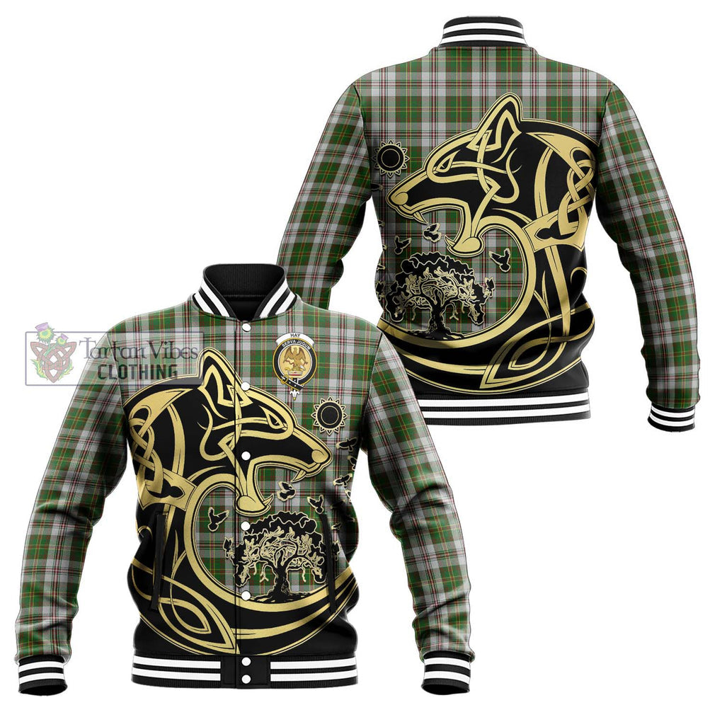 Hay White Dress Tartan Baseball Jacket with Family Crest Celtic Wolf Style Unisex - Tartan Vibes Clothing