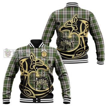 Hay White Dress Tartan Baseball Jacket with Family Crest Celtic Wolf Style