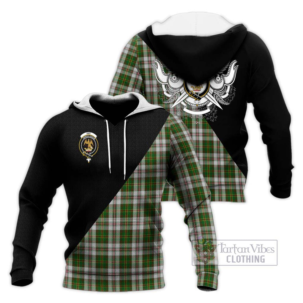 Hay White Dress Tartan Knitted Hoodie with Family Crest and Military Logo Style Unisex Knitted Pullover Hoodie - Tartanvibesclothing Shop