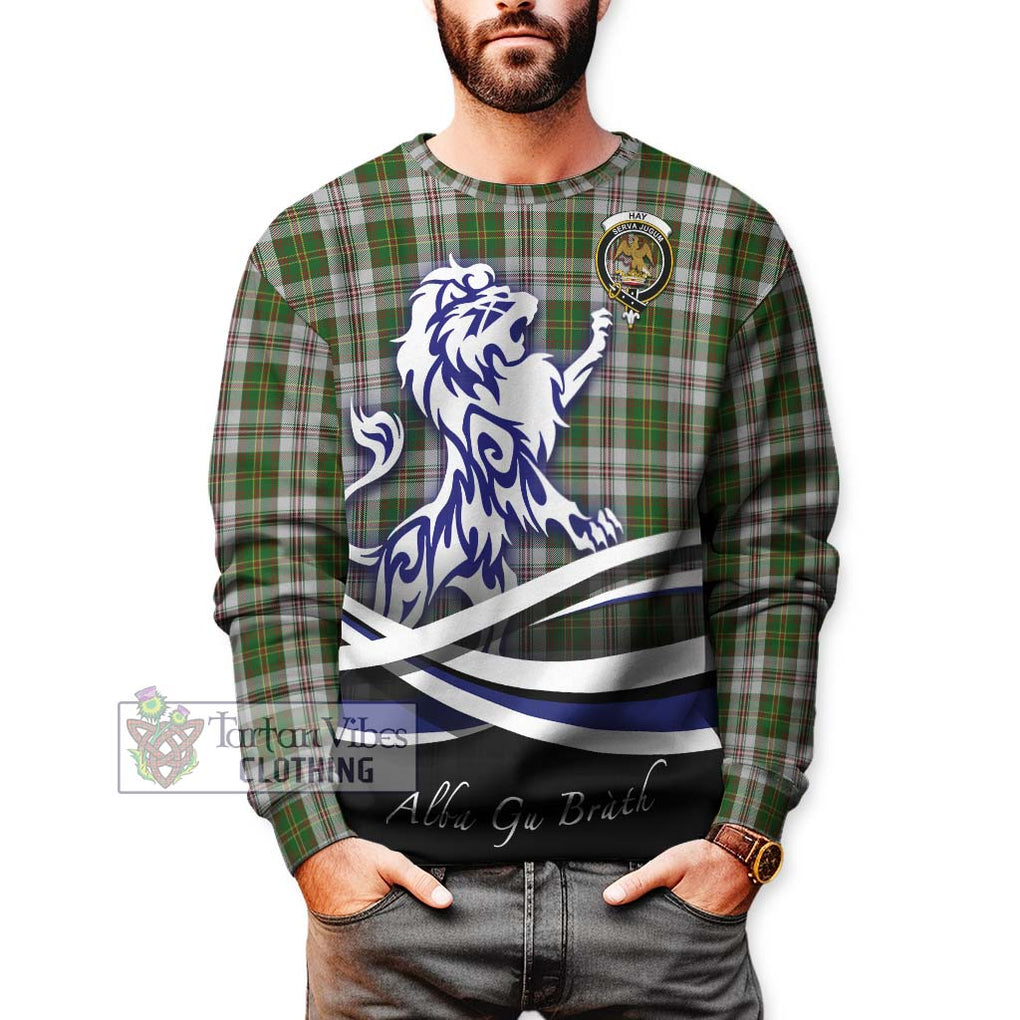 Hay White Dress Tartan Sweatshirt with Alba Gu Brath Regal Lion Emblem Unisex - Tartanvibesclothing Shop