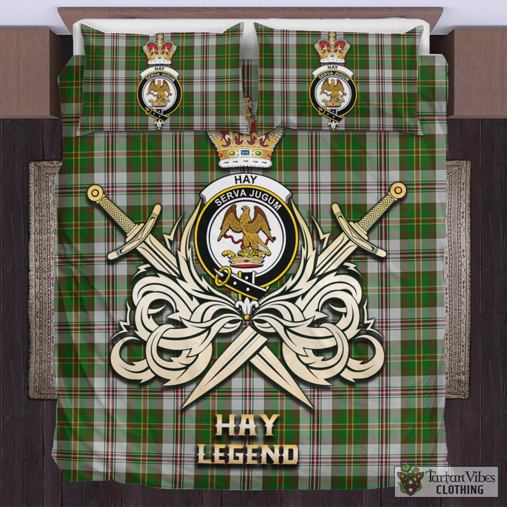 Tartan Vibes Clothing Hay White Dress Tartan Bedding Set with Clan Crest and the Golden Sword of Courageous Legacy