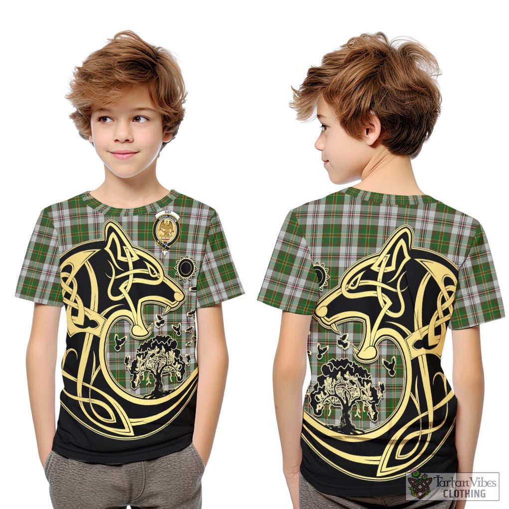 Hay White Dress Tartan Kid T-Shirt with Family Crest Celtic Wolf Style Youth XL Size14 - Tartan Vibes Clothing