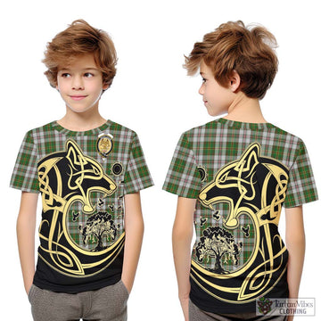 Hay White Dress Tartan Kid T-Shirt with Family Crest Celtic Wolf Style