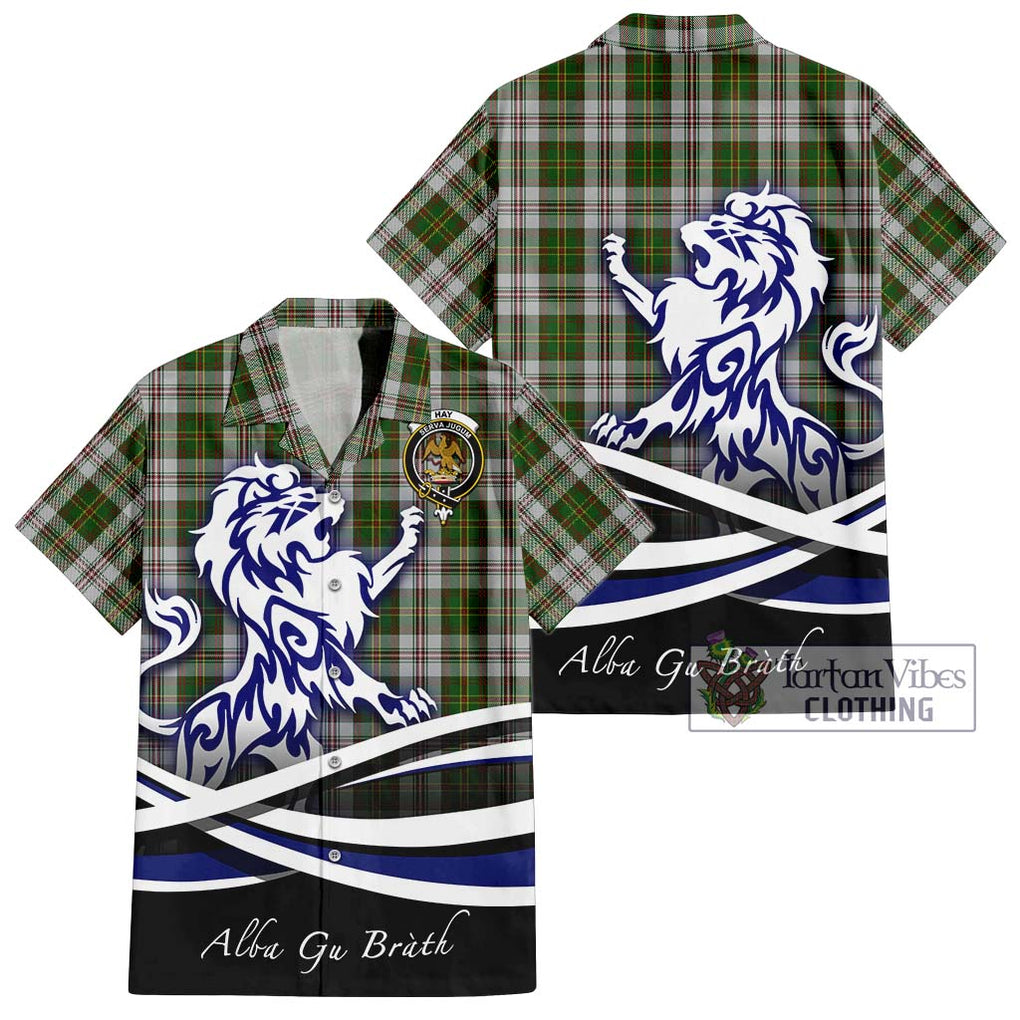 Hay White Dress Tartan Short Sleeve Button Shirt with Alba Gu Brath Regal Lion Emblem Kid - Tartanvibesclothing Shop