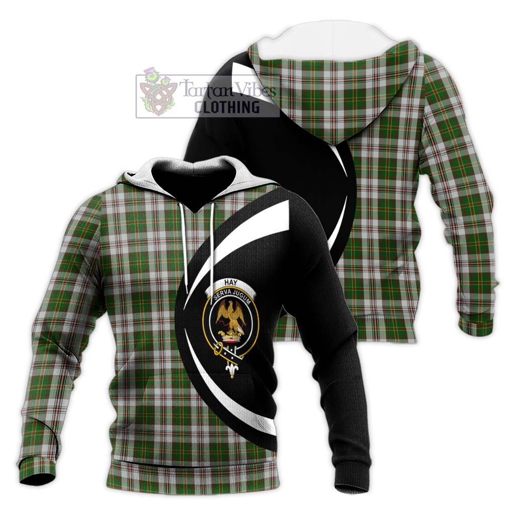 Hay White Dress Tartan Knitted Hoodie with Family Crest Circle Style Unisex Knitted Pullover Hoodie - Tartan Vibes Clothing