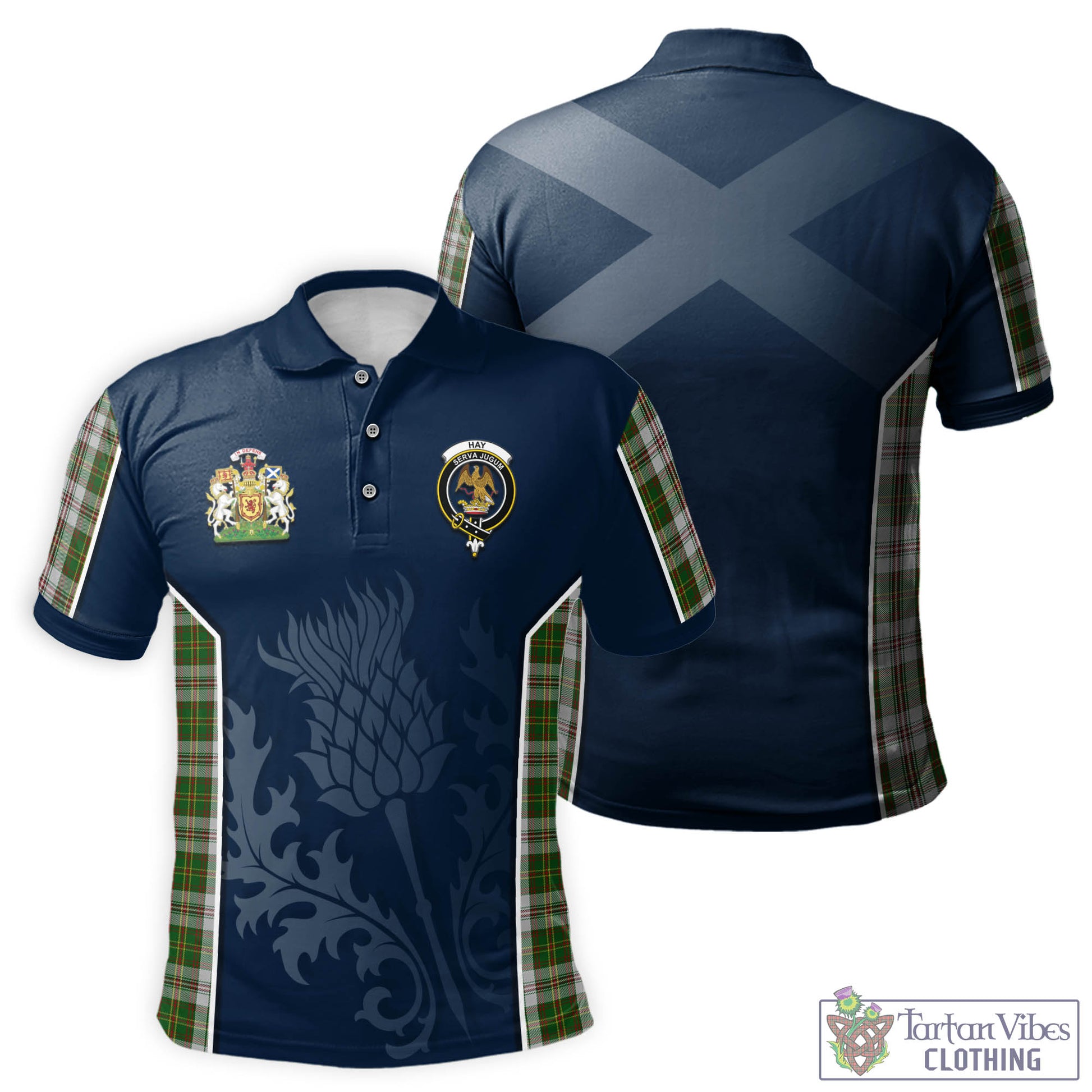 Tartan Vibes Clothing Hay White Dress Tartan Men's Polo Shirt with Family Crest and Scottish Thistle Vibes Sport Style