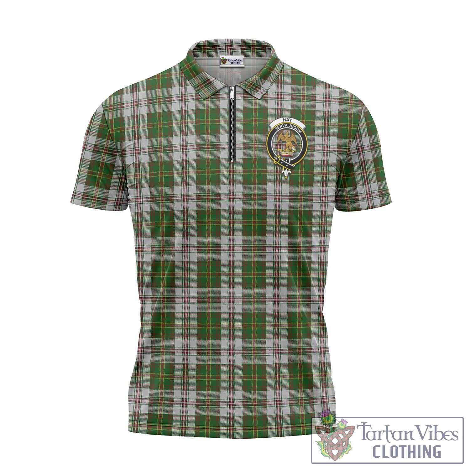 Tartan Vibes Clothing Hay White Dress Tartan Zipper Polo Shirt with Family Crest