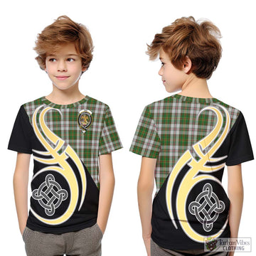 Hay White Dress Tartan Kid T-Shirt with Family Crest and Celtic Symbol Style