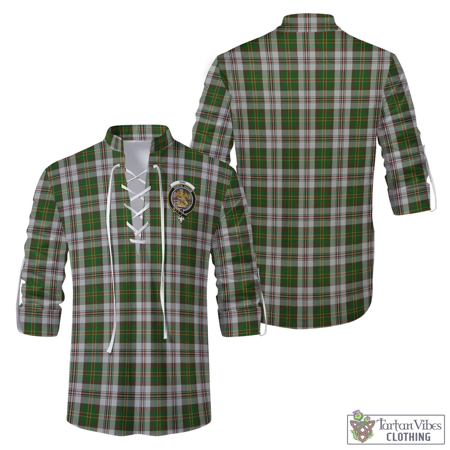 Tartan Vibes Clothing Hay White Dress Tartan Men's Scottish Traditional Jacobite Ghillie Kilt Shirt with Family Crest