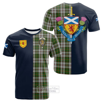 Hay White Dress Tartan Cotton T-shirt Alba with Scottish Lion Royal Arm Half Style