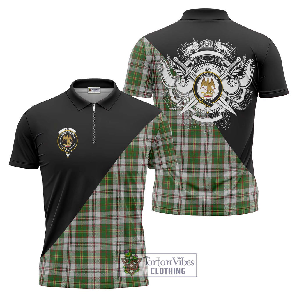 Hay White Dress Tartan Zipper Polo Shirt with Family Crest and Military Logo Style Unisex - Tartanvibesclothing Shop