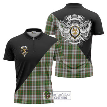 Hay White Dress Tartan Zipper Polo Shirt with Family Crest and Military Logo Style