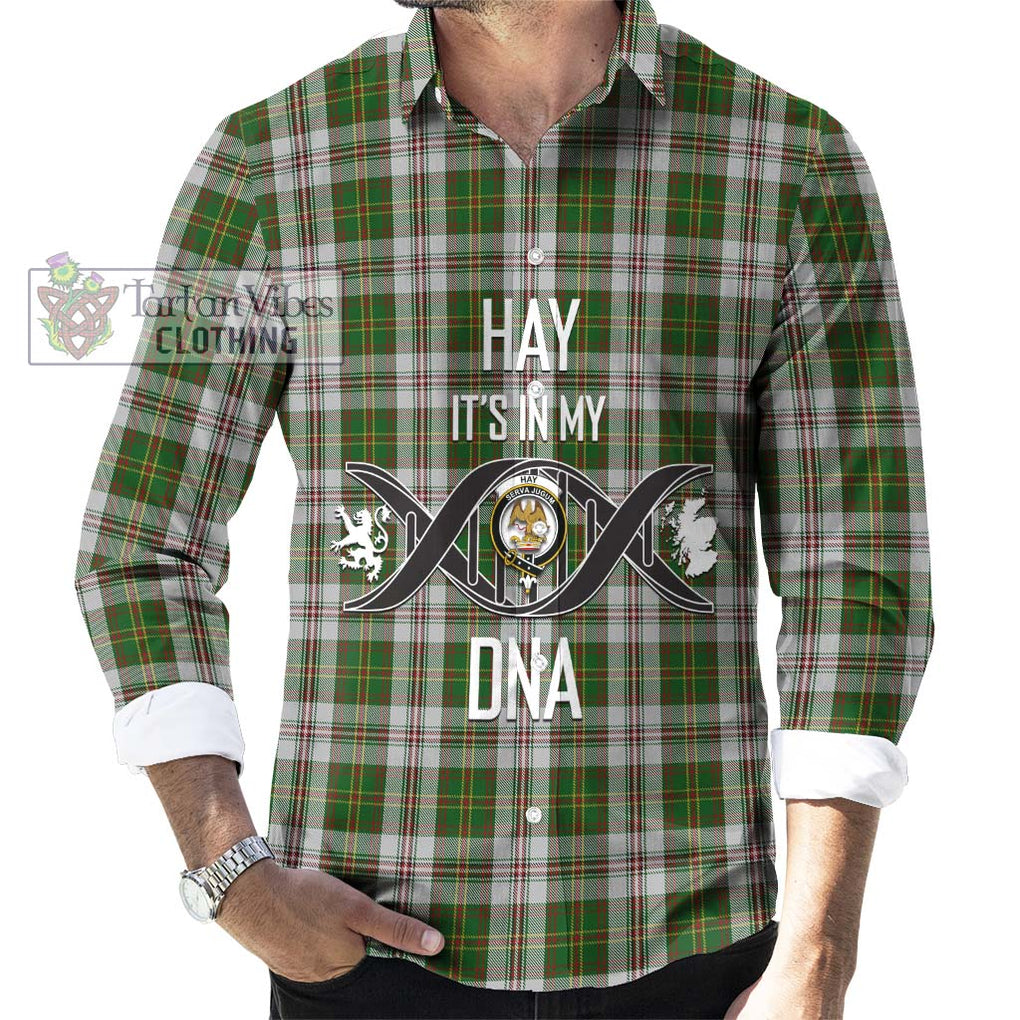 Hay White Dress Tartan Long Sleeve Button Shirt with Family Crest DNA In Me Style Men's Shirt S - Tartanvibesclothing Shop