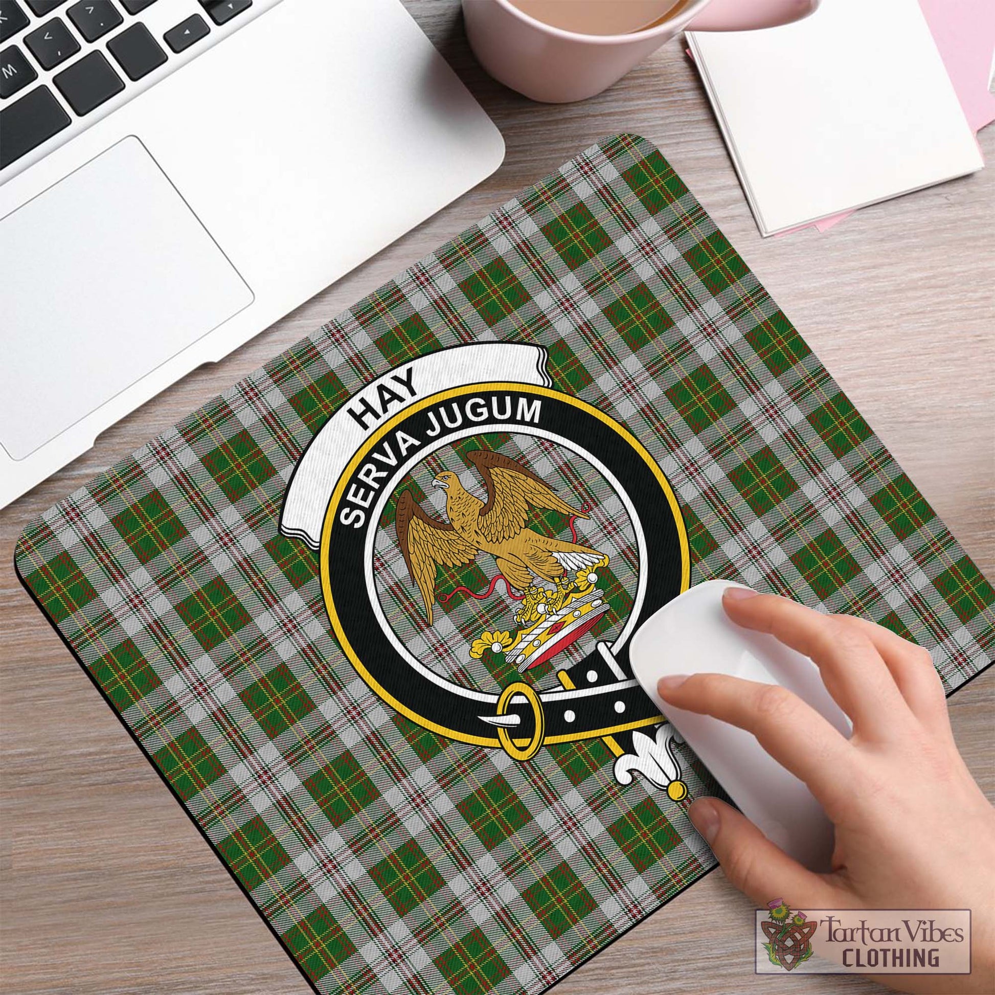 Tartan Vibes Clothing Hay White Dress Tartan Mouse Pad with Family Crest