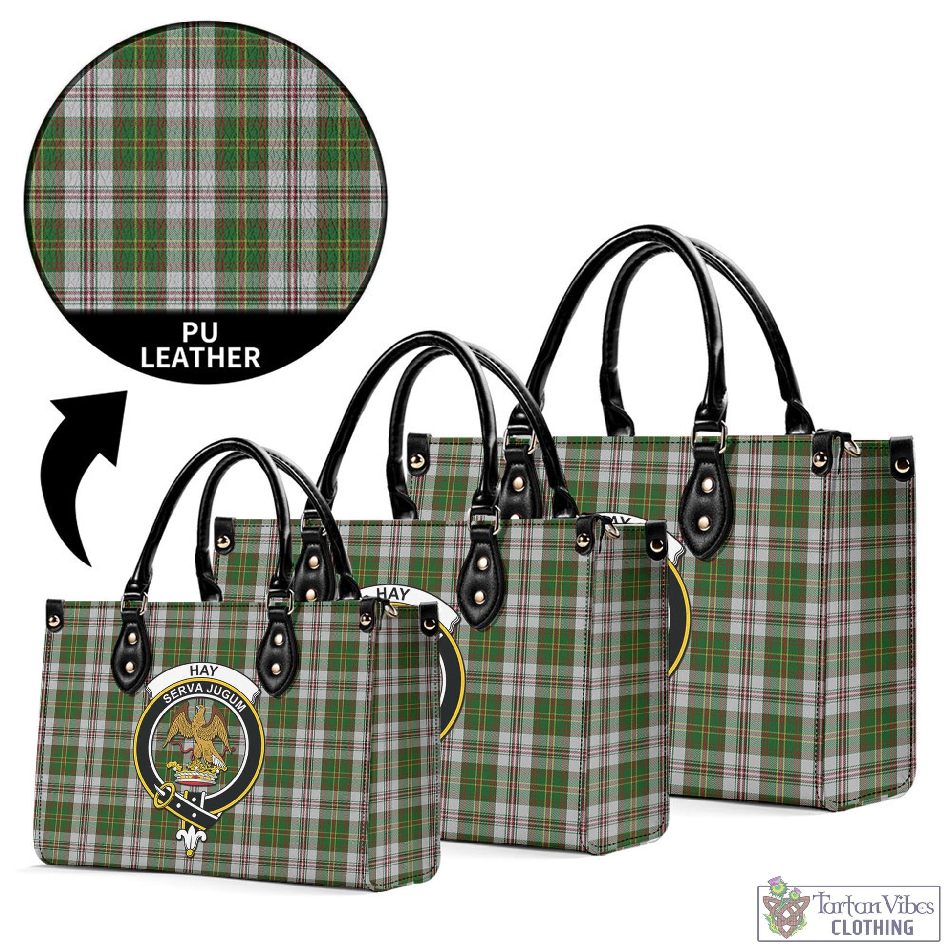 Tartan Vibes Clothing Hay White Dress Tartan Luxury Leather Handbags with Family Crest