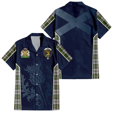 Hay White Dress Tartan Short Sleeve Button Up Shirt with Family Crest and Scottish Thistle Vibes Sport Style