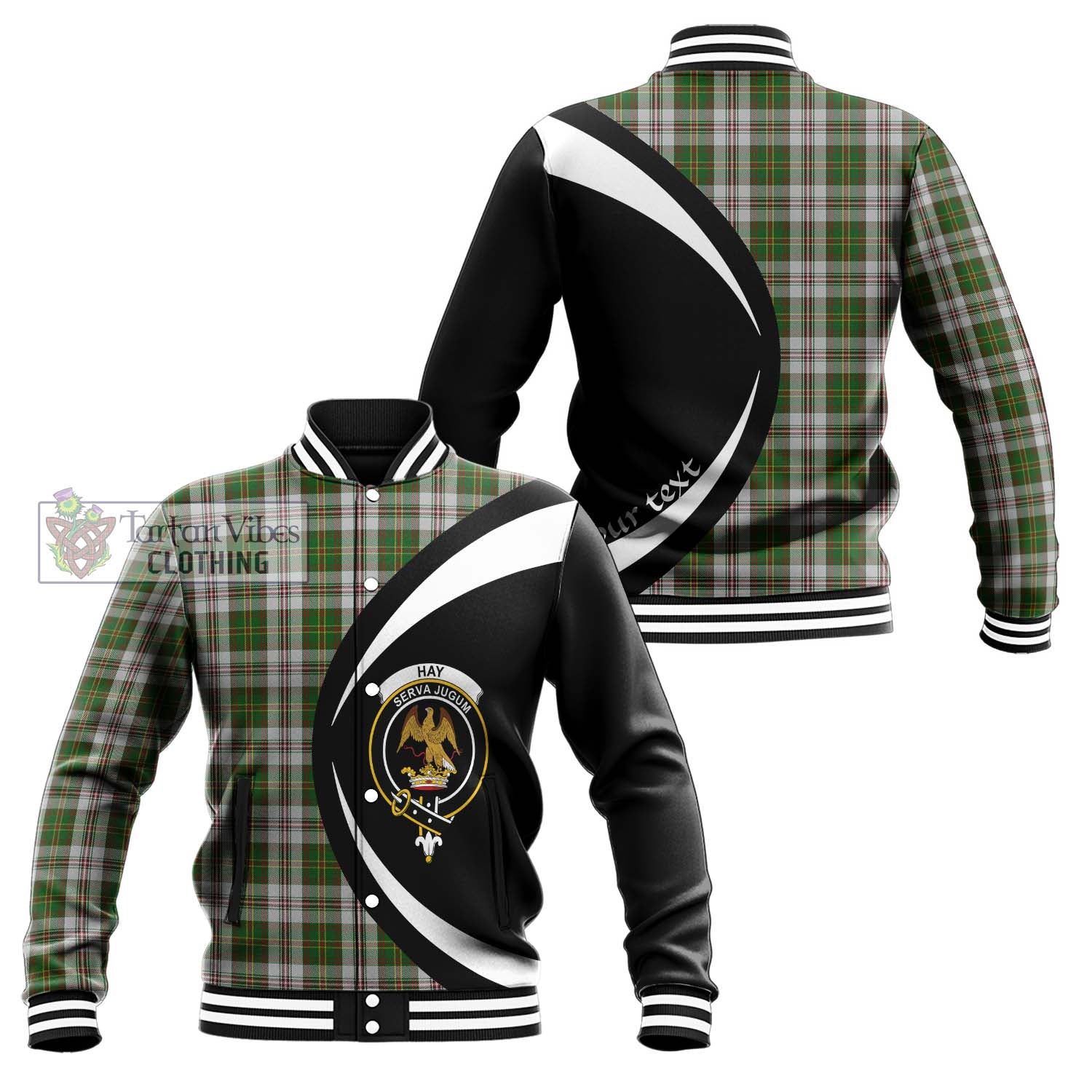 Hay White Dress Tartan Baseball Jacket with Family Crest Circle Style Unisex - Tartan Vibes Clothing