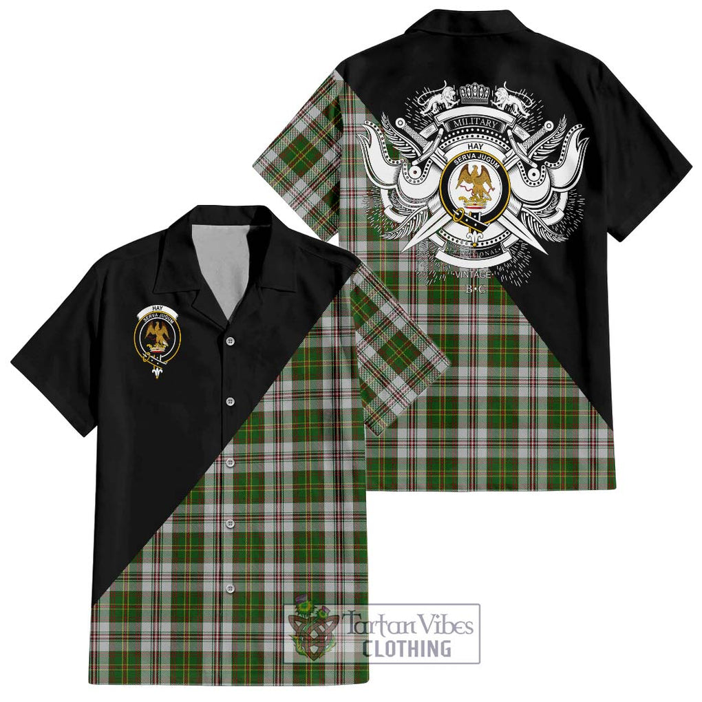 Hay White Dress Tartan Short Sleeve Button Shirt with Family Crest and Military Logo Style Kid - Tartanvibesclothing Shop