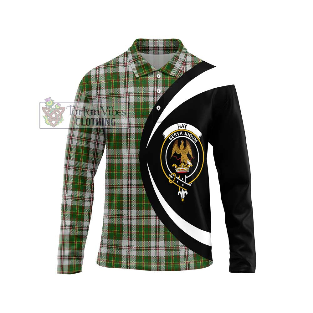 Hay White Dress Tartan Long Sleeve Polo Shirt with Family Crest Circle Style Unisex - Tartan Vibes Clothing